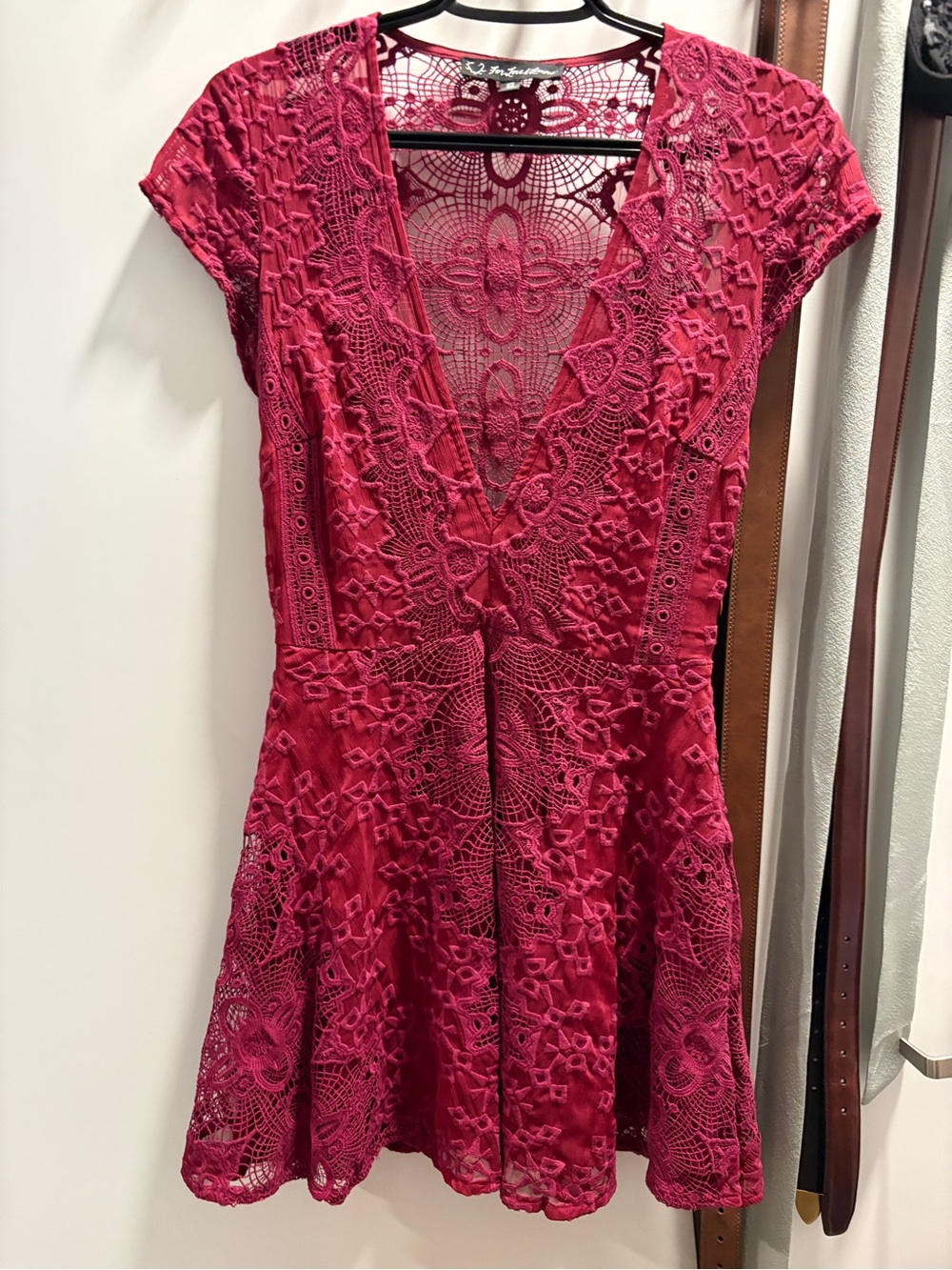 For Love & Lemons Raspberry Lace Mini Dress